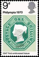 1970 Philympia 9d - Grey Queen's Head Shifted Down (ACTUAL ITEM)