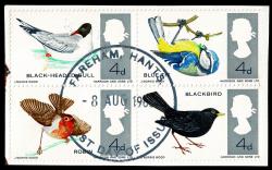 1966 British Birds Block of 4 - Multiple Colour Shifts (USED, ACTUAL ITEM)
