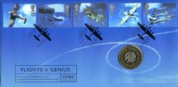 1997 British Aircraft Designers coin cover with £2 coin - cat value £20
