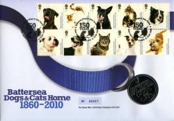 2010 Battersea Dogs Home coin cover with medal - cat value £22