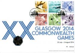 2014 Glasgow Commonwealth Games coin cover with 50p coin