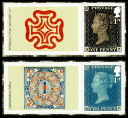 LS94 2015 Penny Black 175th Anniversary 1d Black & 2d Blue Smilers Stamps with Labels (Labels may vary from shown. Self-adhesive Litho print of as from MS3710)
