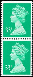 SG X1057 33p Light Emerald Phos Paper, Se-Tenant Pair of Imperf Top & Bottom