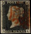 1840 SG2 (AS15) 1d Black Plate 2, RA with 4 Margins,  Very Fine Red Maltese Cross with NW 7 &amp; 10 O&#039;clock Ray Flaws, and Guide Lines in Margin Above NW &amp; NE Squares
