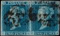 1841 Two Penny Blue Pair - CA &amp; CB, Plate 3, 4 Margins on Both