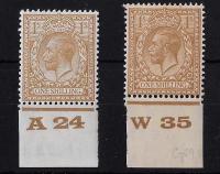 1924 1s sg429 A24 & W35 control singles fine mint cat £100 