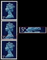 735y 5d Royal Blue - Strip of 3 Phosphor Omitted & Partial Colour Omitted (ACTUAL ITEM)