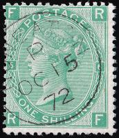SG117 1/- Green - Fine Used (Cat. £45) - (Spec: J104/107, ii) (Scott: 54)