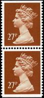 SG X973 27p Chestnut Phos Paper, Se-Tenant Pair of Imperf Top & Bottom