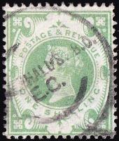 SG211 (K40) 1/- Dull Green - Fine Double Circle, Leadenhall Street (Cat. £80)
