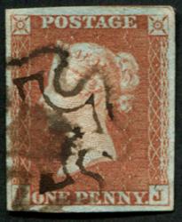 1841 1d red plate 24 FJ watery brownish-black MX mixed inks very fine used, fine strike, good margins