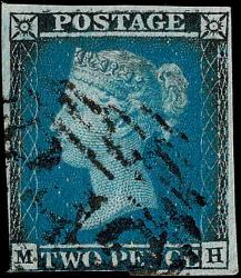 1841 Two Penny Blue - MH, Plate 3, 3½ Margins - Intriguing Inking Error