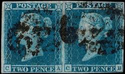 1841 Two Penny Blue Pair - CA & CB, Plate 3, 4 Margins on Both