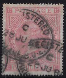 1867 5s pale rose plate 2 gu sg127 parts 3x Mark Lane reg ovals, perf added cat £1500 