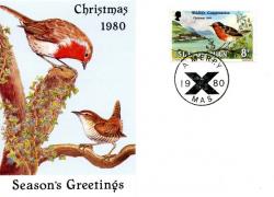 1980 Christmas Card with First Day of Issue cancellation