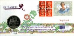1996 Queens 70th Birthday coin cover with £5 coin - cat value £24