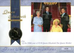 2000 Queen Mother's 100th Birthday coin cover with £5 coin - cat value £24