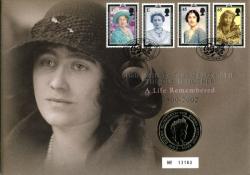 2002 Queen Mother coin cover with £5 coin - cat value £24