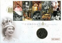 2003 50th Coronation Anniversary coin cover with £5 coin - cat value £24
