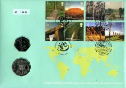 2005 World Heritage Sites coin cover with 50p & 50cent coins - cat value £24
