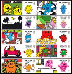 2016 Mr Men & Little Miss 10x Smilers Stamps with Labels (Label image may vary from shown)