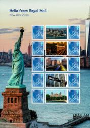 2016 New York World Stamp Expo Half Sheet with Labels (Half may vary from shown. Self-adhesive Litho print of SG2819)