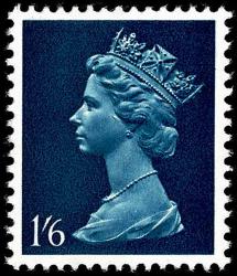 SG743va 1s6d Deep Blue with Greenish Blue Omitted, PVA Gum - One Broad Band Phosphor Error