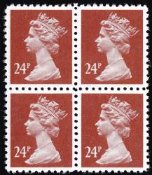Forgery of X969 24p Chestnut - Block of 4 Forgeries, Printed in Litho on non-Phos Paper with Perf. 11