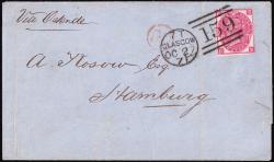 SG103 (J31) 3d Rose, Plate 6 - Very Fine Glasgow Duplex on Cover, Sent Overseas to Hamburg, 27th Oct 1871 (Cat. £110)