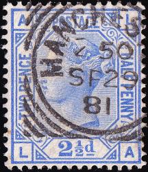 SG157 (J25) 2½d Blue, Plate 23 LA - Fine Squared Circle, 29th September 1881 Manchester (Cat. £35)