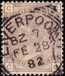 SG160 (J68) 4d Grey-Brown, Plate 17 CC - Very Fine Squared Circle, 28th February 1882 Liverpool (Cat. £80)