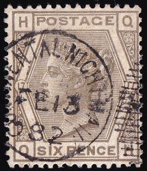 SG161 (J88) 6d Grey, QH Plate 17 - Very Fine Continental Night Mail 13th Feb 1882 (Cat. £90)