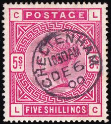 SG180 (K12) 5/- Rose - Very Fine CDS, Cheltenham 6th Dec 1900 (Cat. £130)