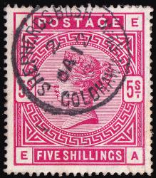 SG181 (K12) 5/- Crimson - Very Fine CDS, Goldhawk Rd Shepherds Bush 12th Jan 1899 (Cat. £130)