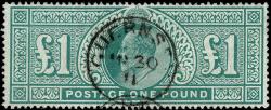 SG266 £1 Dull Blue-Green, Very Fine Used CDS Guernsey 30th June 1911
