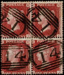 SG40 Rose-Red, Cancel 14 Amersham in a Block of 4