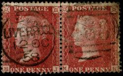 SG40 Rose-Red, Fine Duplex 466 Liverpool 12th Oct 1858 in Pair (Top Left Faults)