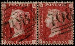 SG40 Rose-Red, Very Fine 708 Shrewsbury Cancel in Pair (Top Right Faults)