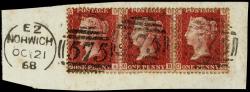 SG43/44 Plate 84, Very Fine CDS 575 Norwich 21st Oct 1868, Strip of 3 On Piece