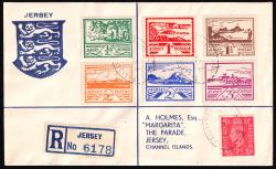 SG486 and Jersey SG3-8 on Jersey Crest Cover, Discreet Registered Cancellations 7th July 1945