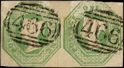 SG54 1/- Pale Green in Pair, Very Fine 466 Liverpool, 4 Margins with Touch on Top Right