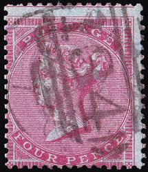 SG62 4d Carmine on Deeply Blued Paper - Good Used (Cat. £300) - (Spec: J47) (Scott: 22)