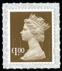 SG U2934 £1 bistre brown M18L with inverted printing on backing paper (backing not applicable with used)