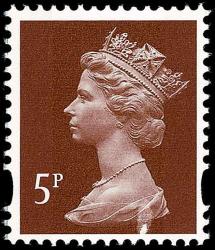 Y1764 5p Lake-Brown - Colour Omitted Flaw