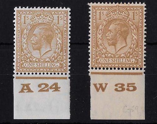 1924 1s sg429 A24 & W35 control singles fine mint cat £100 