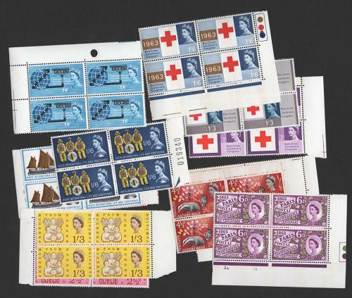 1963 Phosphor Commems for year, unmounted mint blocks of 4 
