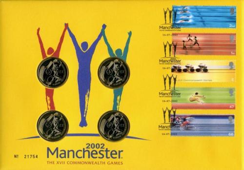 2002 Commonwealth Games coin cover with four £2 coins - rare coins
