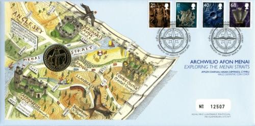 2005 The Menai Straits coin cover with £1 coin - cat value £20