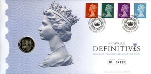 2009 High Value Definitives coin cover with £1 coin - cat value £24
