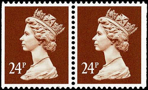 SG X1053 24p Chestnut Phos Paper, Se-Tenant Pair of Imperf Left & Right